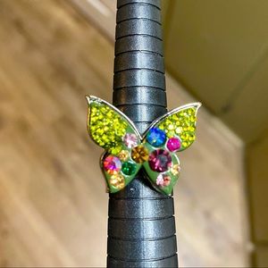 Adjustable Green Pave Crystal Butterfly Ring
